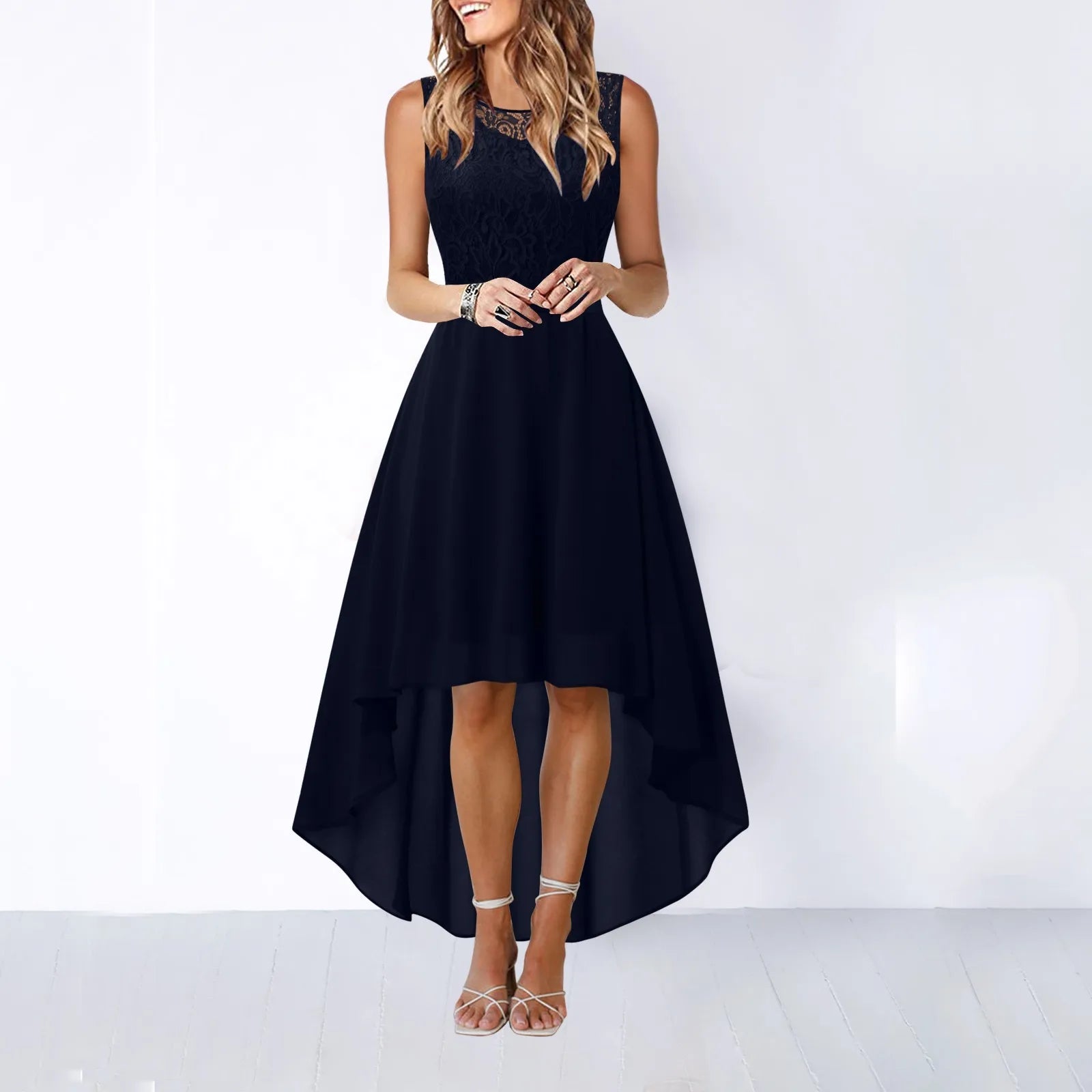 Bow Belt Elegant Irregular Length Women'S Elegant Dresses Sleeveless Chiffon Bridesmaid Cocktail Dress Female Clothing