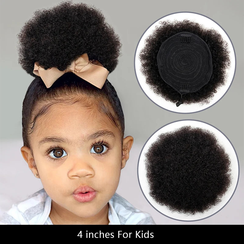 Kinky Curly Human Hair Ponytail Afro Puff Drawstring High Bun HairPiece Clip in on Updo Extensions for Black Women Ship From US