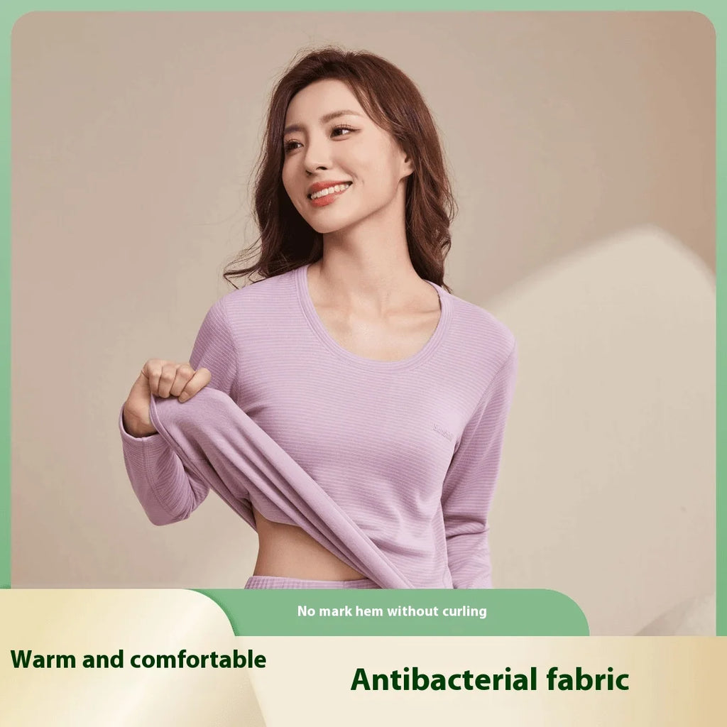 New Autumn/Winter Cashmere and Silk Round-Neck Thermal Set Striped Thermal Underwear for Men and Women Base Layer Undergarments