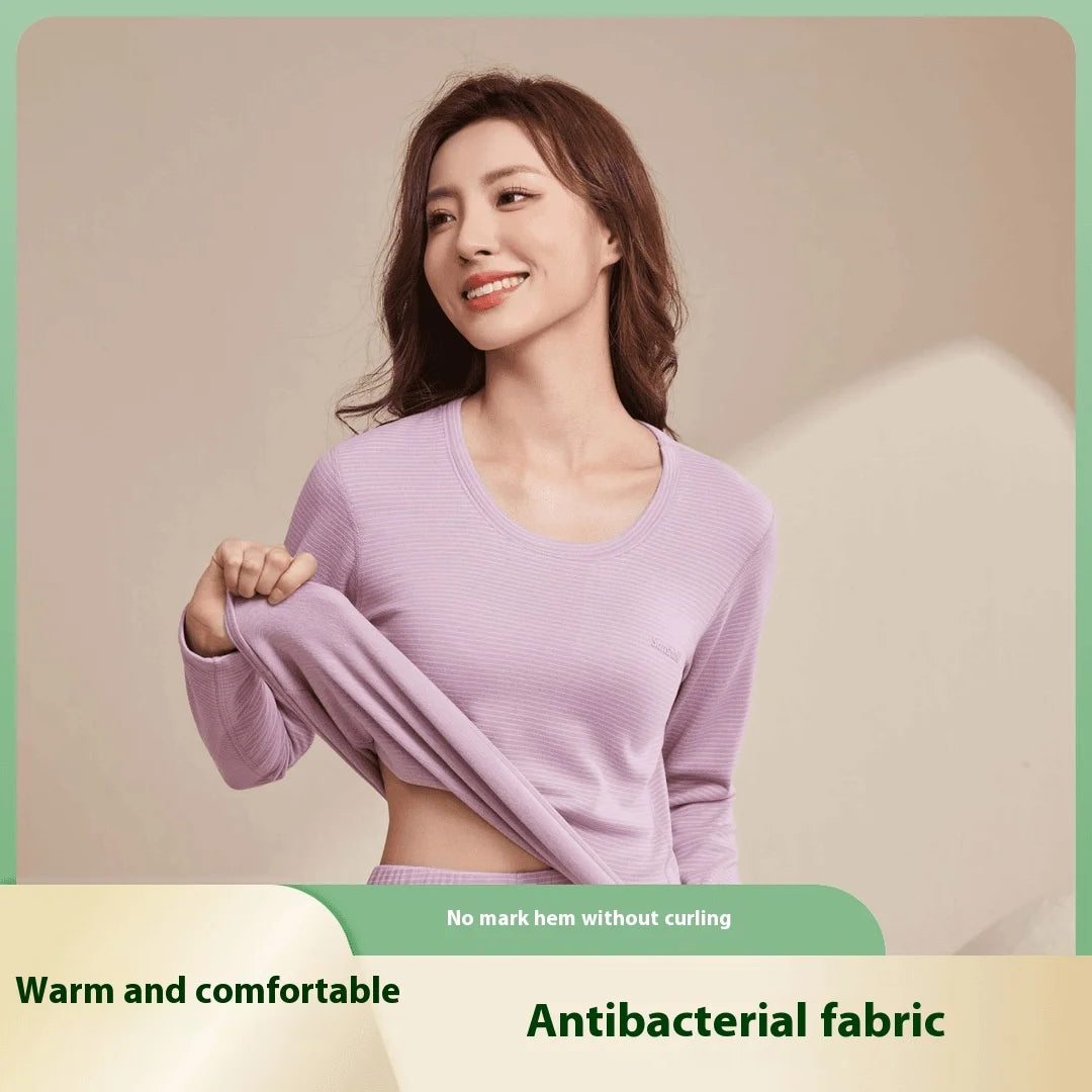 New Autumn/Winter Cashmere and Silk Round-Neck Thermal Set Striped Thermal Underwear for Men and Women Base Layer Undergarments