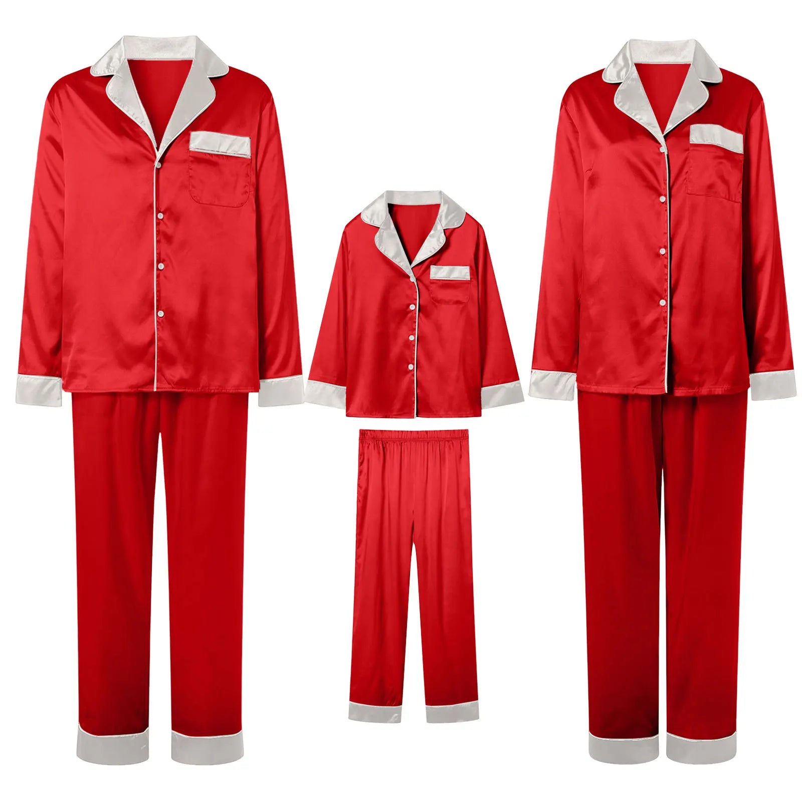 Silk Satin Christmas Family Pajamas Matching Sets Plus Size Lapel Long Sleeve Shirts And Pants Soft Silk Sleepwear Mom Dad Xmas