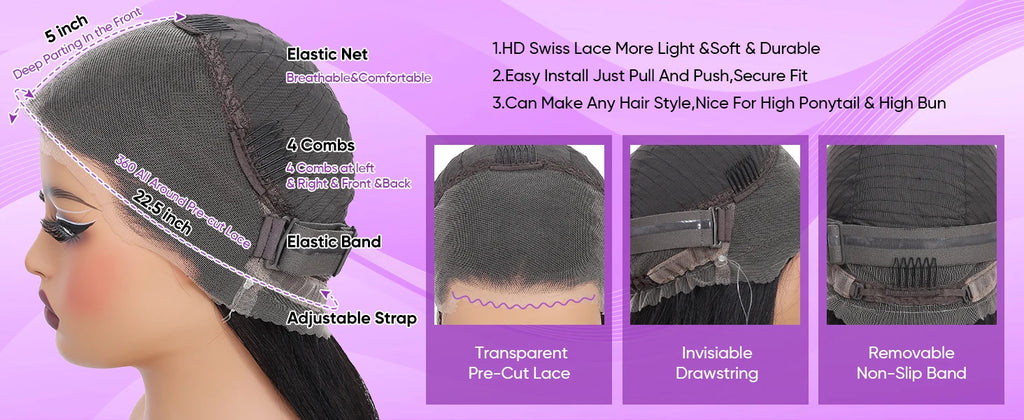 210 Density Bone Straight Human Hair Wig 360 Full Lace Front Wig 40 Inch Pre Plucked Brazilian 13x6 Lace Frontal Wig For Women