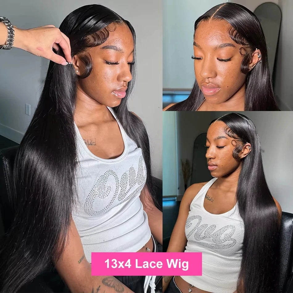 210 Density Bone Straight Human Hair Wig 360 Full Lace Front Wig 40 Inch Pre Plucked Brazilian 13x6 Lace Frontal Wig For Women