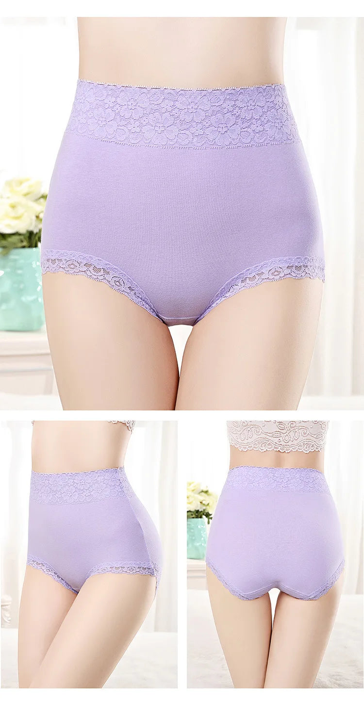 12PCS High quality Cotton Panties Women's Underwear High waist  Lace Resilient Soft  Briefs Abdomen In Slimming lingerie