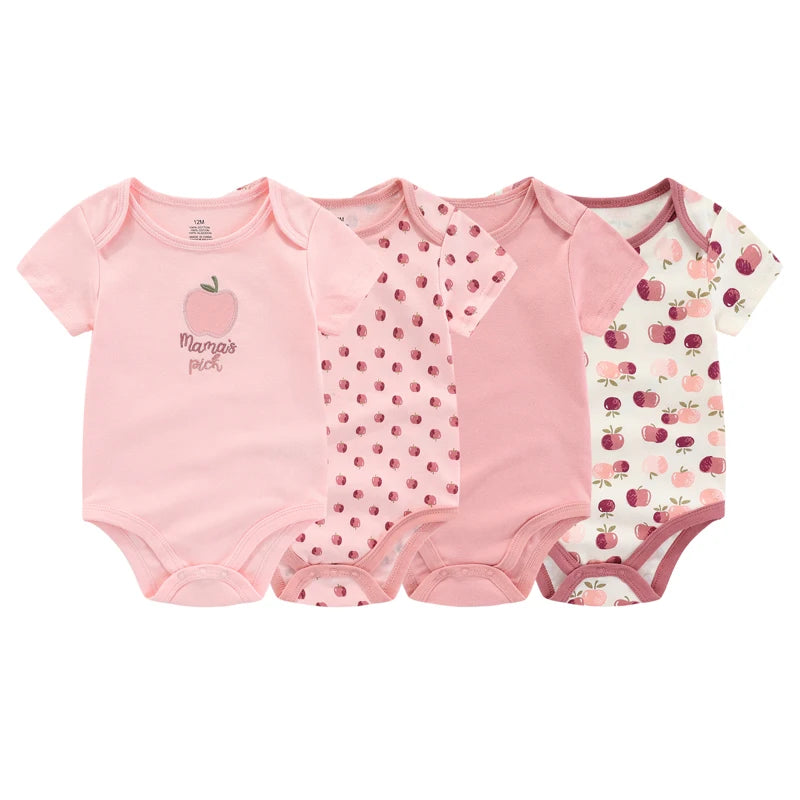 4Pieces Summer Short Sleeve Cartoon Baby Boy Girl Bodysuit 100% Cotton Newborn Boy Girl Clothes