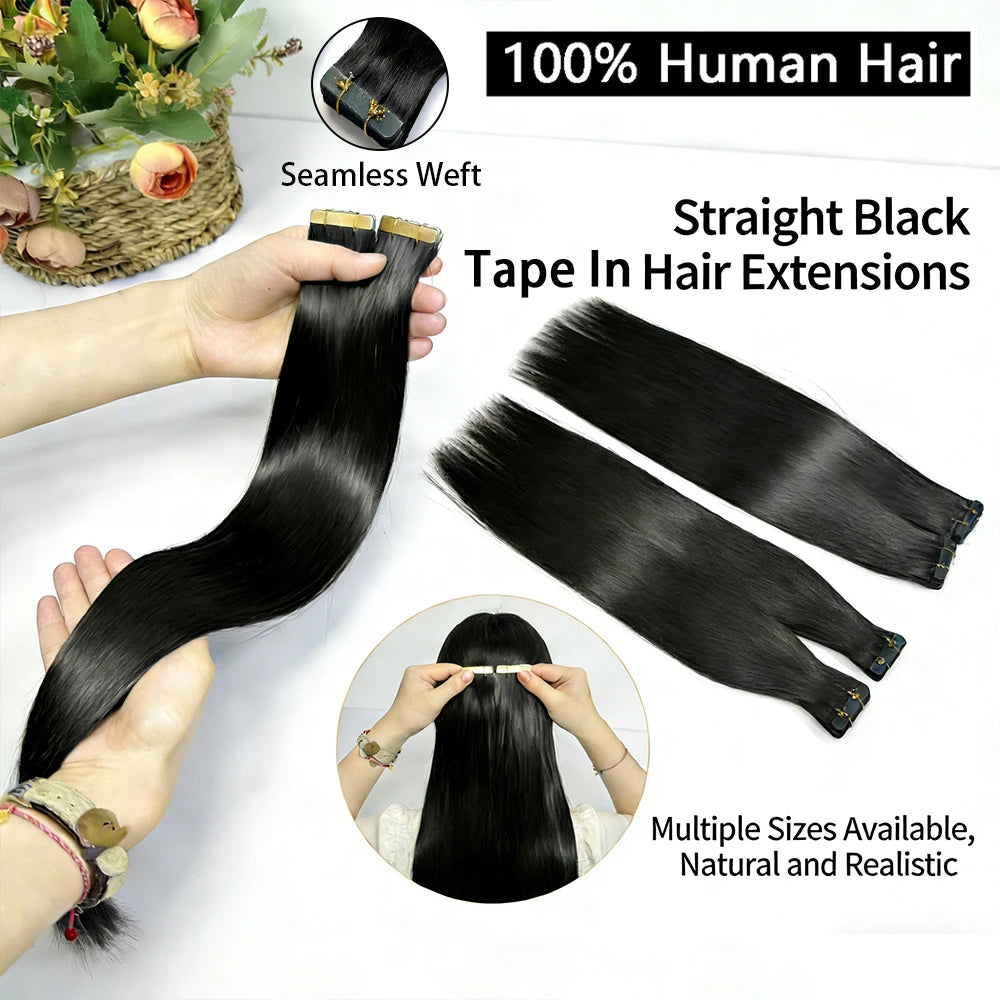 25 pcs Straight Tape In Hair Extensions 100% Human Hair 30 Inch Brazilian Invisible Seamless Weft PU Tape In Raw Hair Extensions