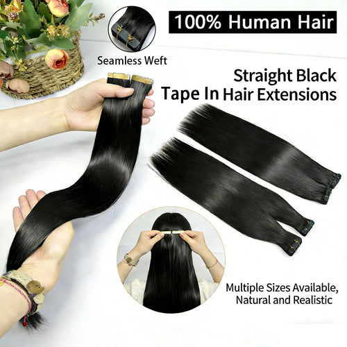25 pcs Straight Tape In Hair Extensions 100% Human Hair 30 Inch Brazilian Invisible Seamless Weft PU Tape In Raw Hair Extensions