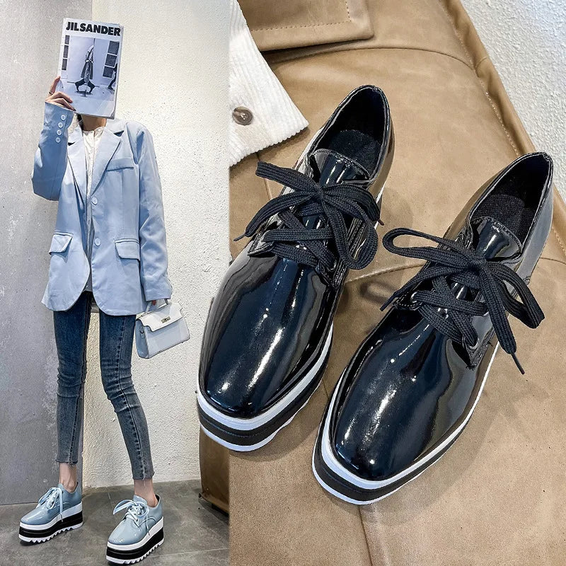 2024 New Spring Women Flat Platform Shoes Slip on Moccains Ladies Casual Shoes Woman Thick Sole Brogue Creepers Sneakers