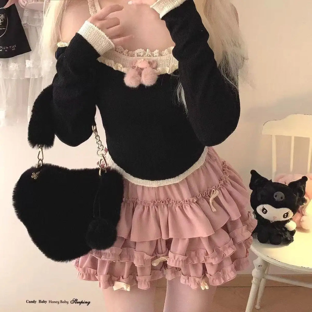 2026 Summer New Versatile Women's Clothing Blue Bow Lace Cake Tutu Mini Skirt Kawaii Pink Sweet Cute Thin A-line Skirts Ladies
