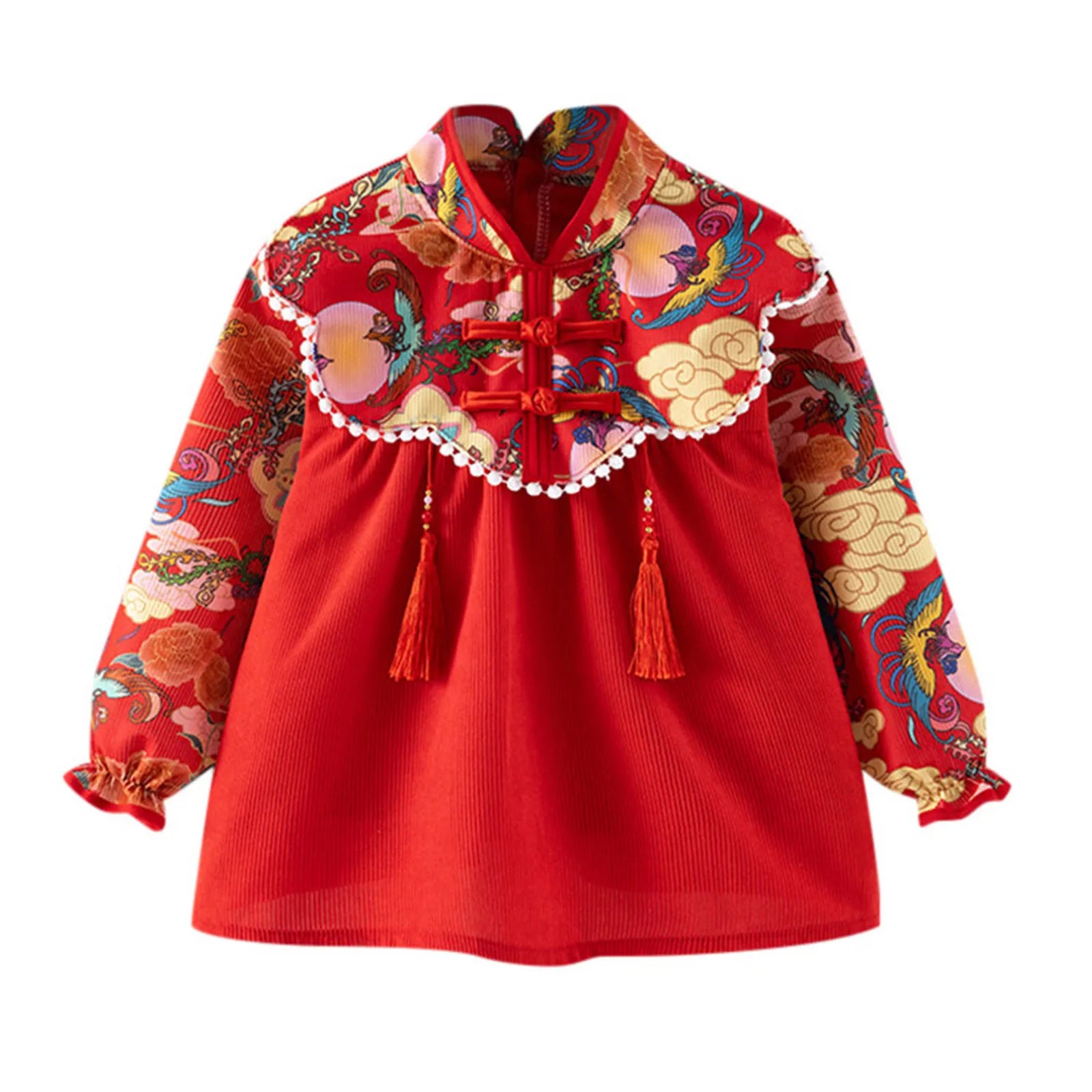 Toddler Girl Corduroy Kids Chinese New Year Dress Smock Reversible Water Proof Smocks Girls Feeding Baby Clothes Dress