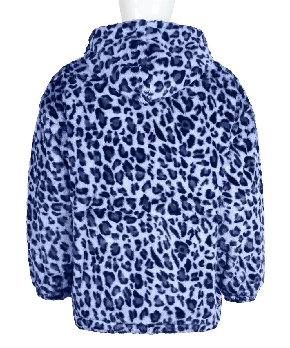 Autumn and Winter Warm Plush Leopard Print Jacket Imitation Fur Zipper Hooded Jacket for Men