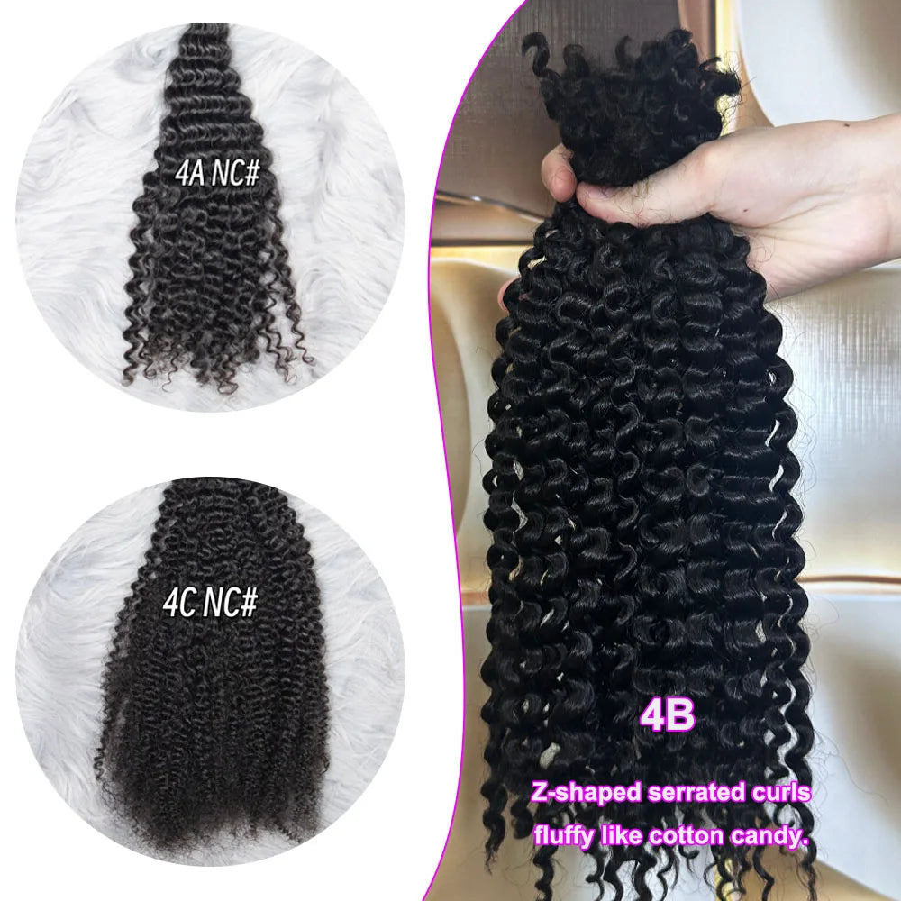 4B Afro Kinky Curly Virgin Human Hair 16 Inch Brazilian Human Hair Extensions Weave Bundles No Weft Weaving for African Women