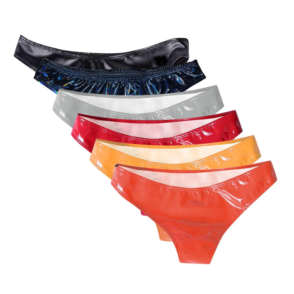 Women Bright PU Leather Panties Low Waist WetLook Shiny Underwear Clubwear Sexy Lingerie Seamless Stretch Solid Brief трусы