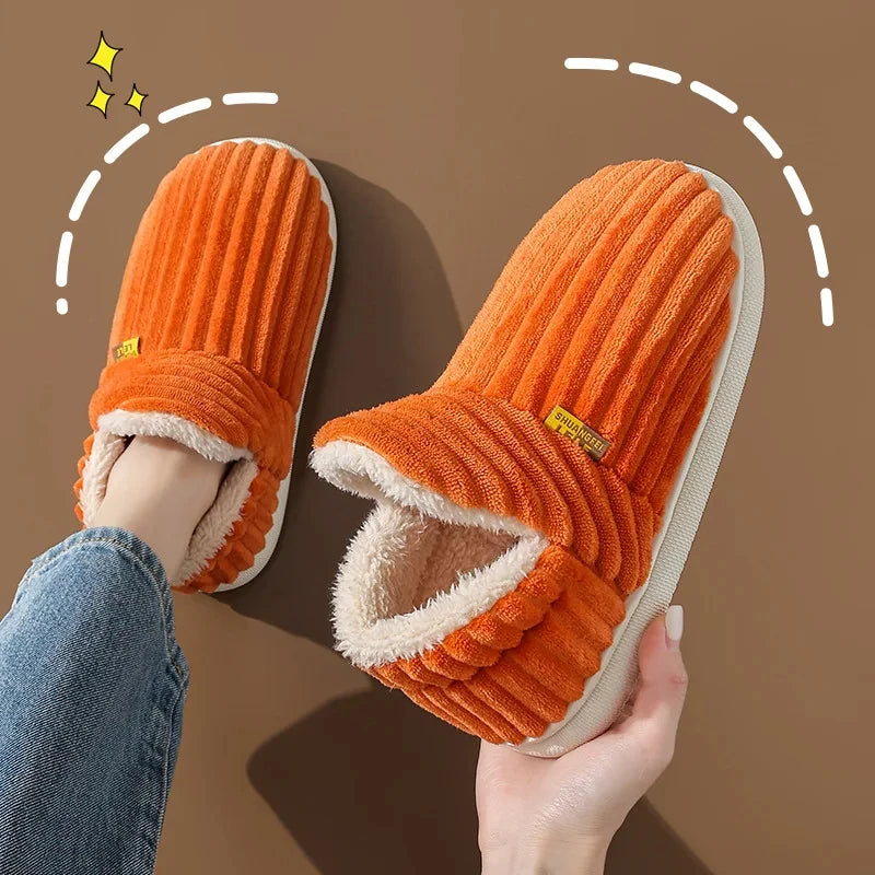 Comwarm Warm Fur House Slippers For Women Men 2023 Winter New Ankles Cozy Plush Slippers Home Indoor Soft Thick Sole Cotton Shoe