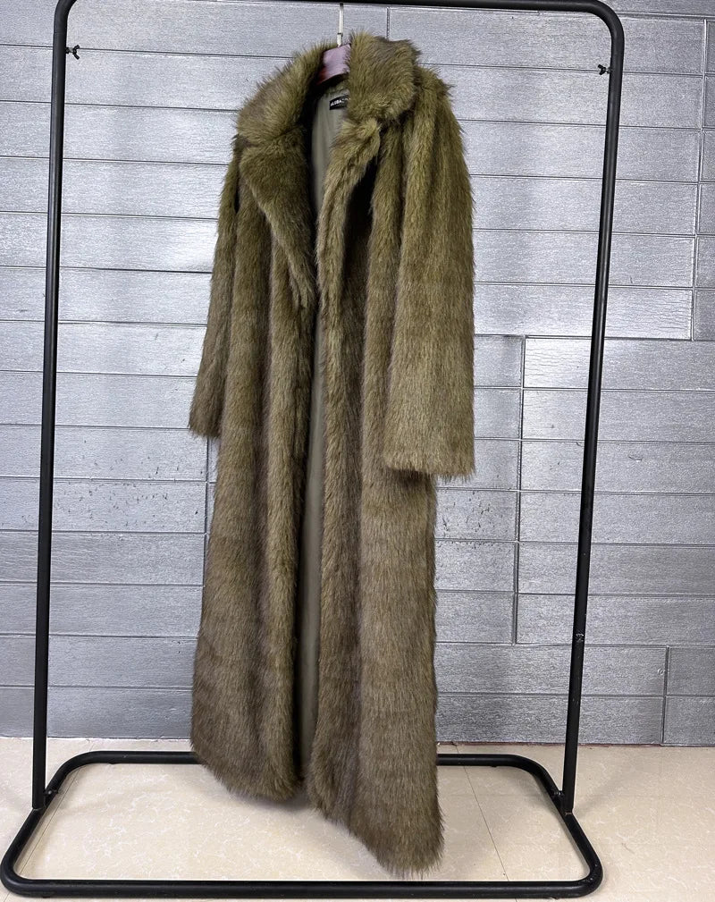 DEAT 2025 winter new fashion high quality Fox Faux Fur long Coat for Women Suit Collar solid color thick warm jacket 11A06914