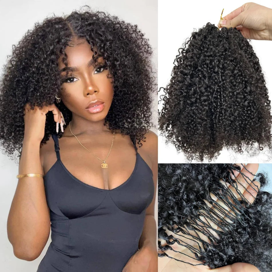 Kinky Curly Crochet Human Hair Wigs 120G Feather Miracle Knots Knotless Invisible Pre Looped Burmese Curly Deep Wave Extensions