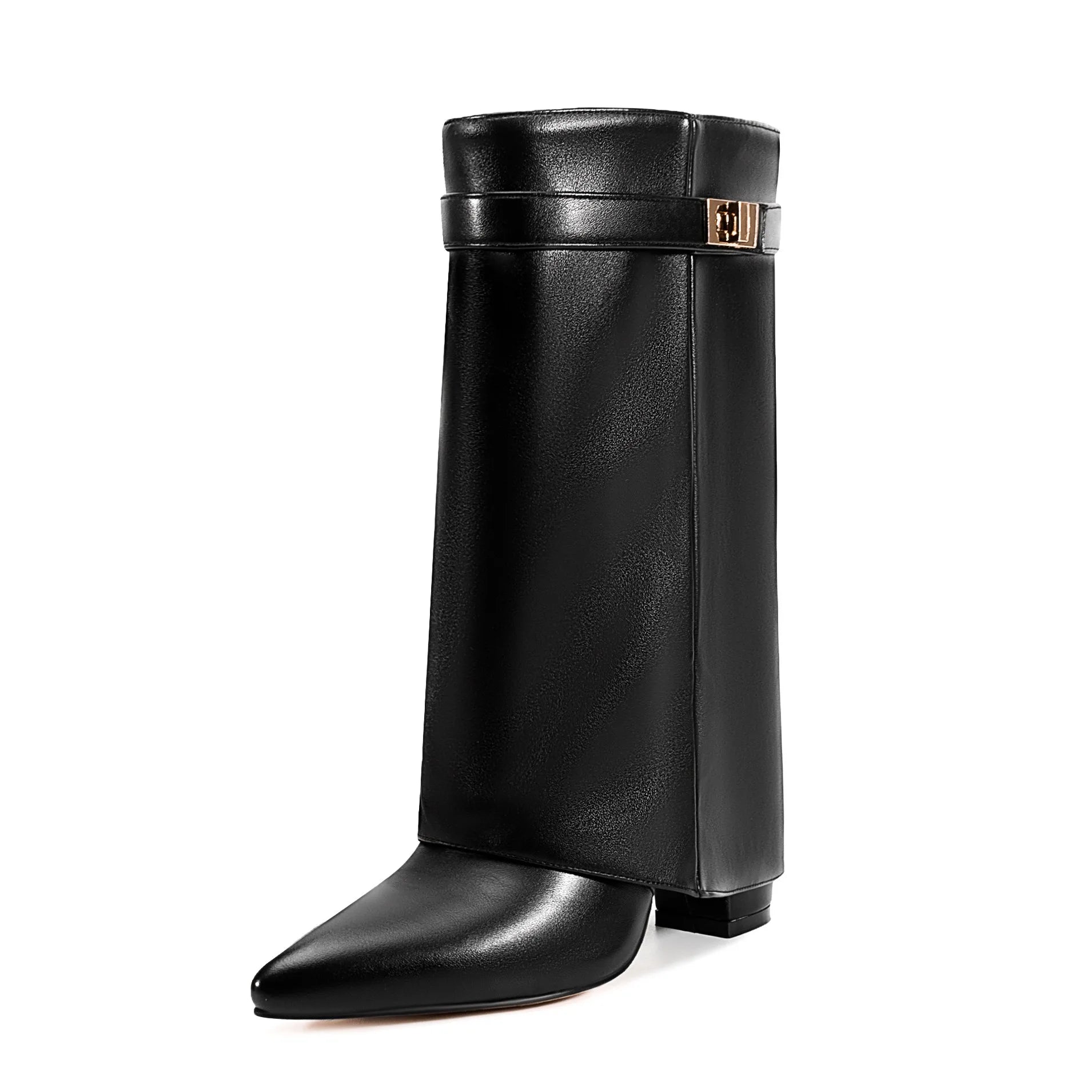 Ladies' Autumn and Winter New Pointed Knee High Women's Boots, Thick High-heeled Long Pants Boots, Fashionable Mid Rise Boots