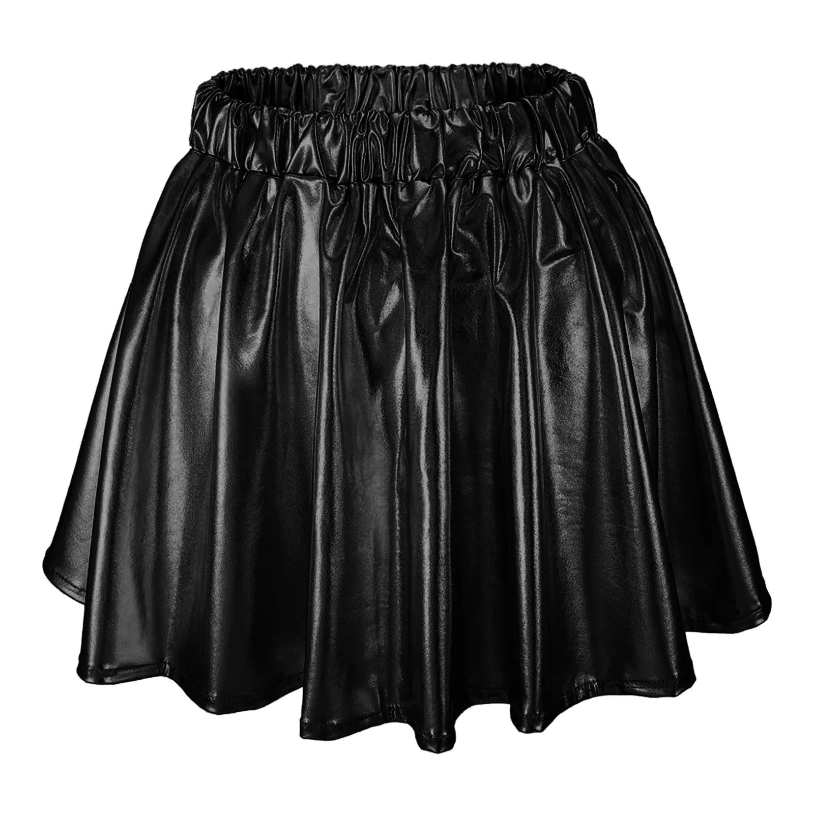 Women Sparkly Shiny Metallic Skater Skirt Carnival Party Rave Outfit A Line Pleated Skirts Elastic High Waist Nightclub Faldas
