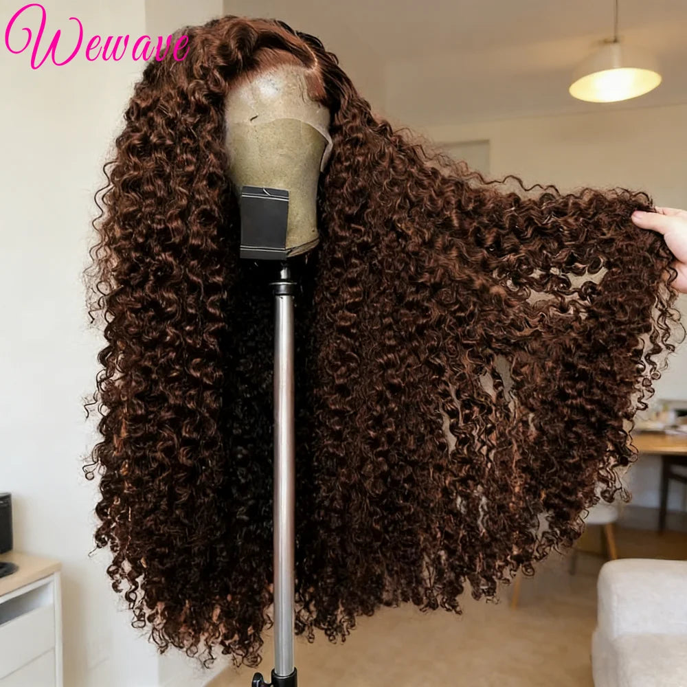 36 Inch Chocolate Brown Deep Wave Lace Front Human Hair Wig 13x4 Hd Lace Frontal Wig For Women 13x6 Water Curly Wigs 250 Density