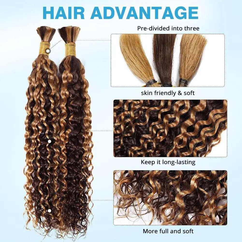 30Inch Colored Human Hair Bulk For Boho Braiding Curly Brazilian Highlight Deep Wave Human Hair Extension No Weft 2 Bundles 110g