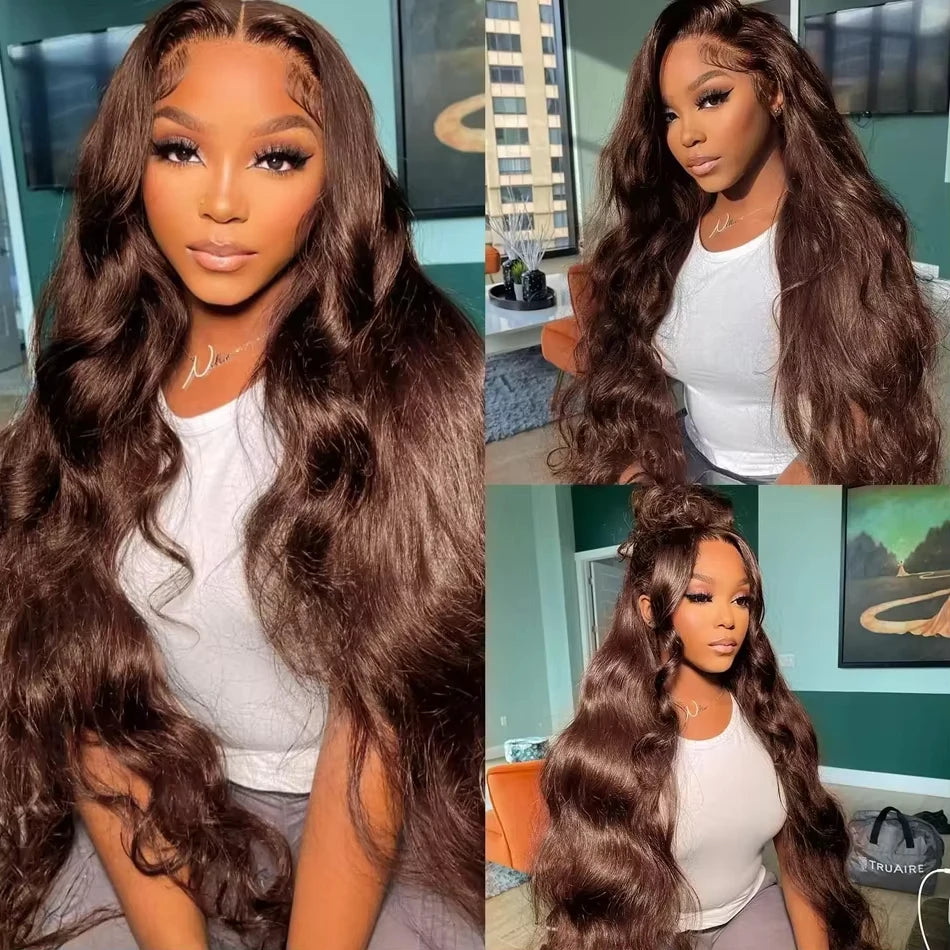 Chocolate Brown Human Hair Wig 200 Density 13X6 Body Wave Lace Front Wigs Human Hair HD Frontal Wigs Pre Plucked Brazilian  Hair