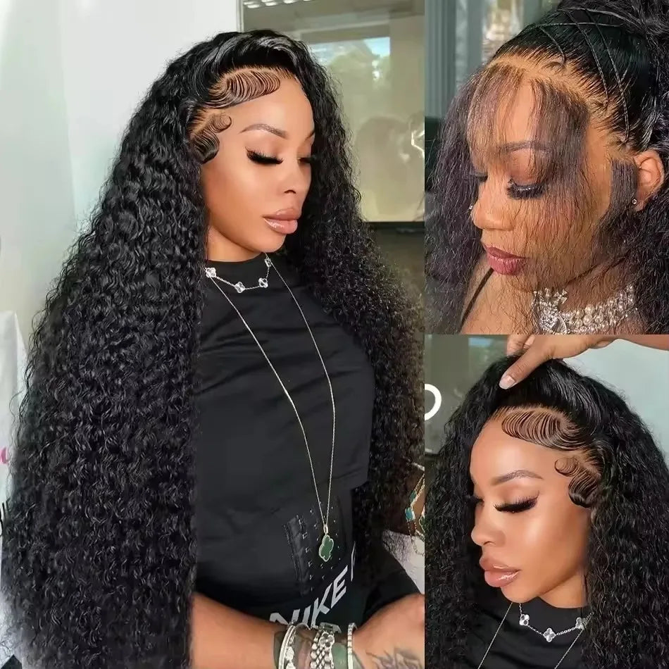 Curly Wigs 360 Full Lace Wig Deep Wave Water Wave Human Hair 1b Black Wig Invisi Strap Hd Lace Wigs 250 Density Bleached Knoted