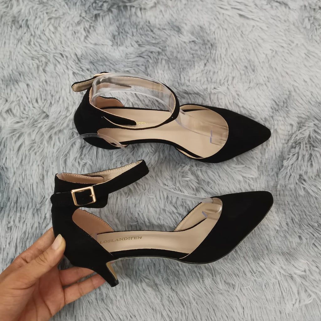 Women Sandals Summer Ladies Bridal Suede 5cm Thick Heel Pumps Wedding Party Shoe Newest Woman Open Toe Sexy Ankle Straps Sandal