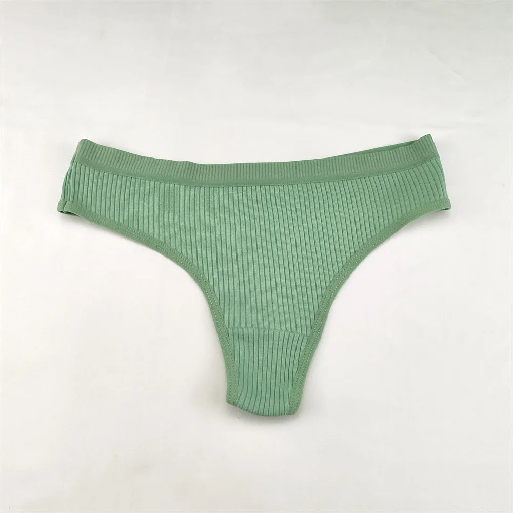 3Pcs/Set Women Thong G String Soft Ribbed Cotton Brazilian Panties Solid Color Low Rise Underwear Female Intimates Lingerie