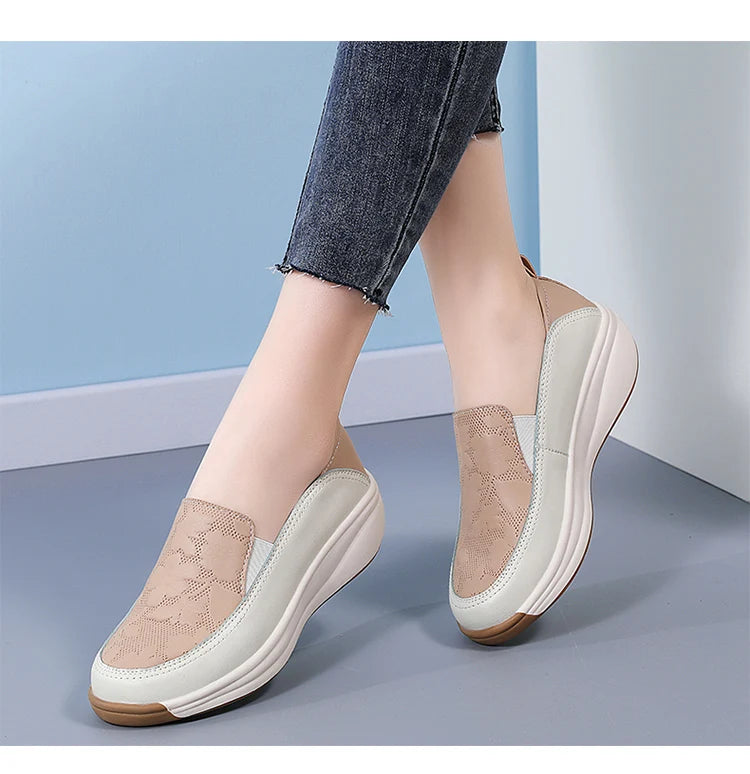 New women's 43 casual shoes, 100% genuine leather breathable and fashionable leather shoes for walking