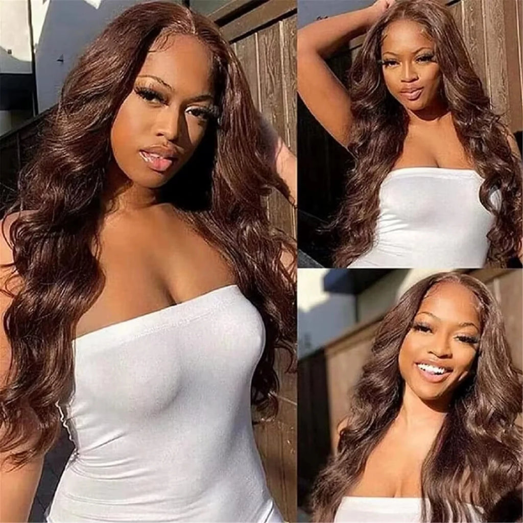 Chocolate Brown Human Hair Wig 200 Density 13X6 Body Wave Lace Front Wigs Human Hair HD Frontal Wigs Pre Plucked Brazilian  Hair