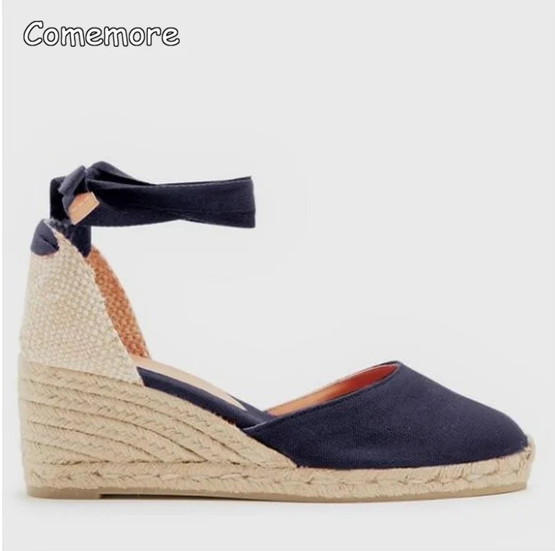 Comemore 2025 Fashion Women's Shoes Flat Heel Rope Womens Flats Lace-Up Espadrilles Summer Espadrille Sandals Female Strap Shoe