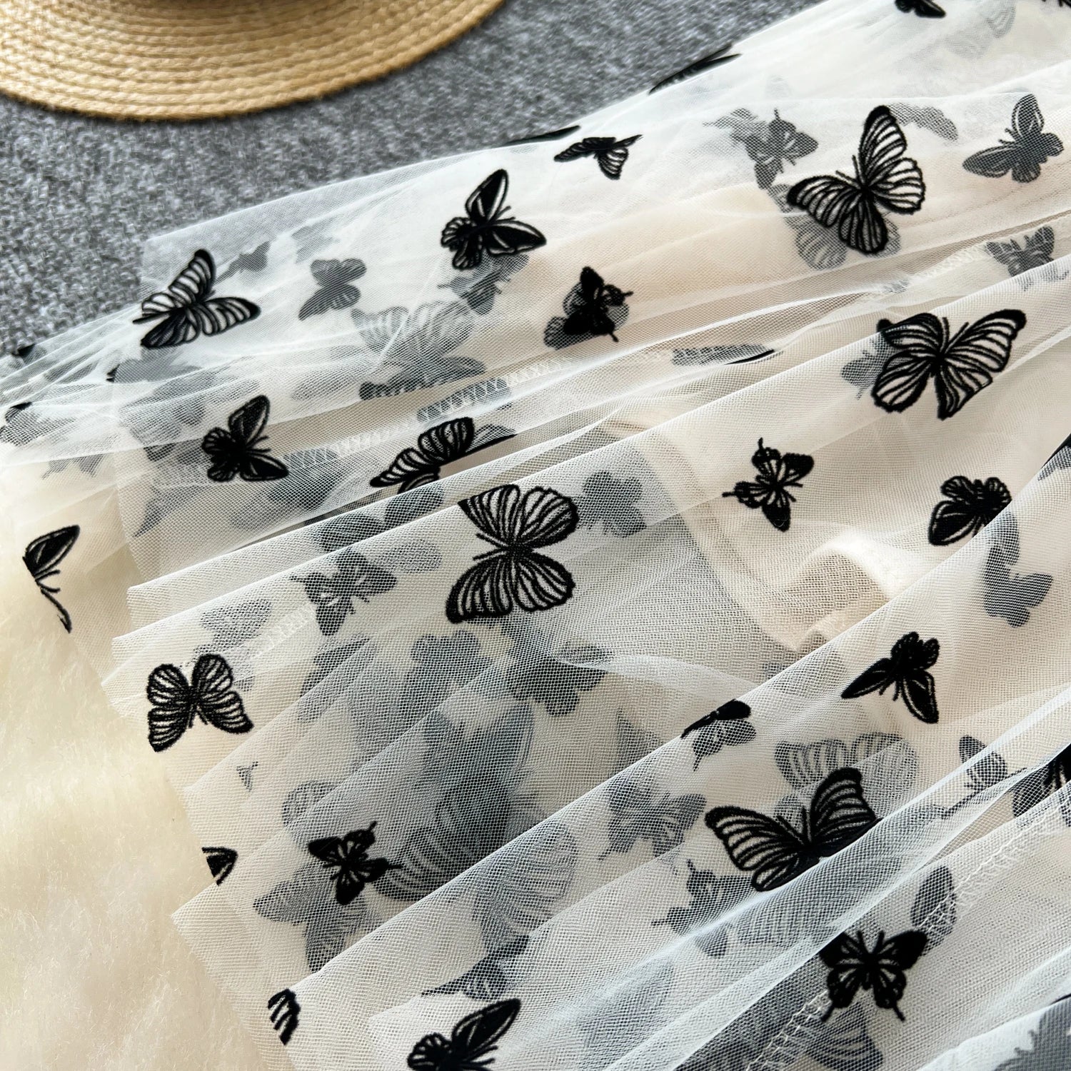 SINGREINY 2024 High Qulaity Embroidery Long Skirt Ladies Elastic Waist Butterfly Print Streetwear A Line Loose Mesh Party Skirt