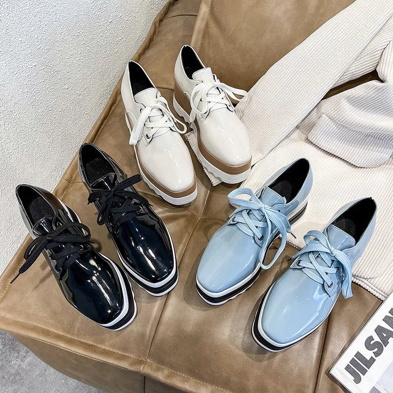2024 New Spring Women Flat Platform Shoes Slip on Moccains Ladies Casual Shoes Woman Thick Sole Brogue Creepers Sneakers
