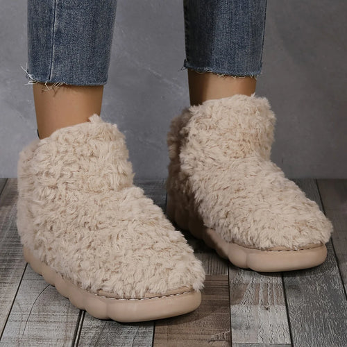 2025 Warm Solid Color Slipper Boots Casual Slip On Plush Lined Shoes Comfortable Indoor Home Slippers Home Bedroom Floor Slipper