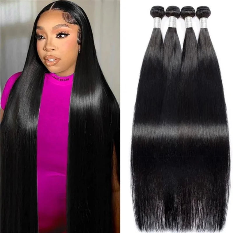 Straight Human Hair Bundles Brazilian Remy Hair Weave Bundles 1/3/4 PCS Natural Black 14-30 Inch Human Hair Extensions
