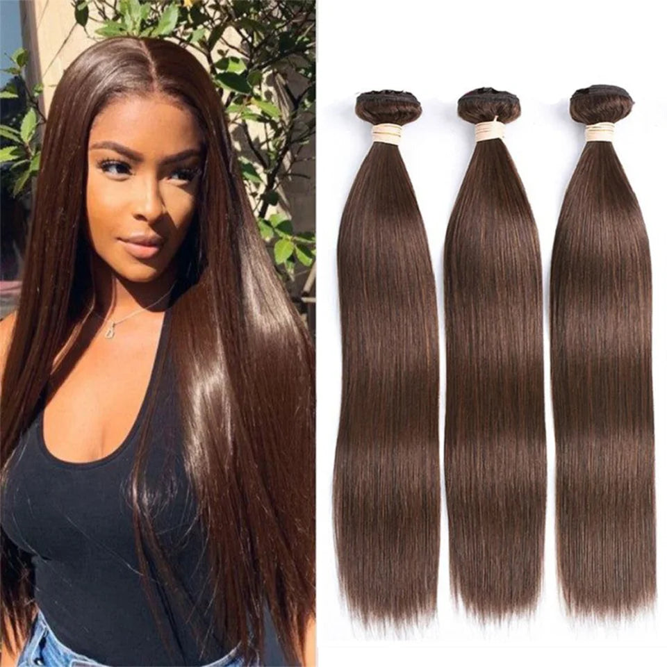 Straight #4 Chocolate Brown Raw Virgin Human Hair Weave Bundles 1/3/4Pcs Indian Bone Straight Extension For Women Sale Clearance