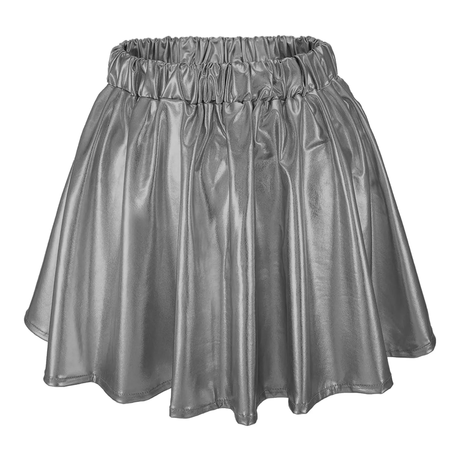 Women Sparkly Shiny Metallic Skater Skirt Carnival Party Rave Outfit A Line Pleated Skirts Elastic High Waist Nightclub Faldas