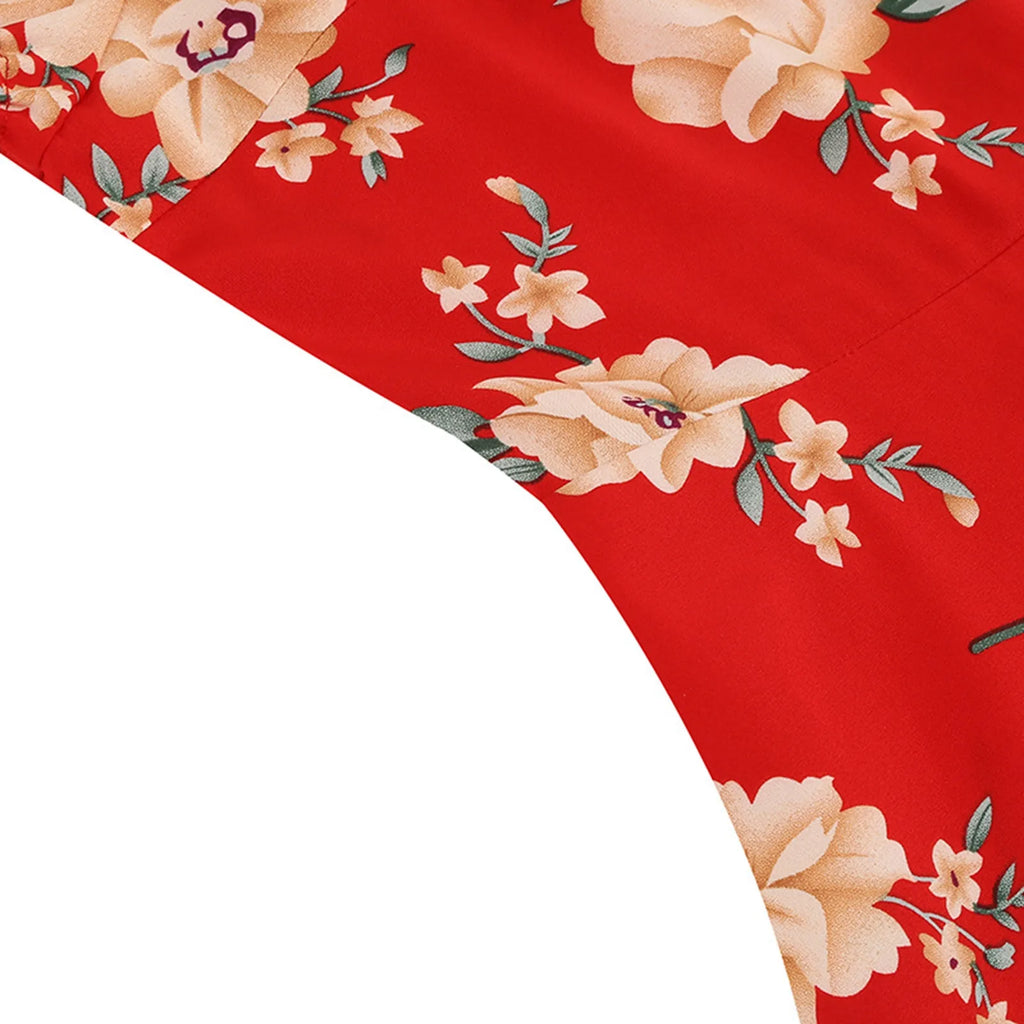 2024 Elegant Vintage Party Casual Women'S Dress Slash Neck Short Sleeve Floral Print Flare Runway Swing Evening Cocktail Dresses