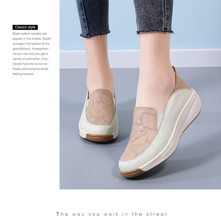 New women's 43 casual shoes, 100% genuine leather breathable and fashionable leather shoes for walking