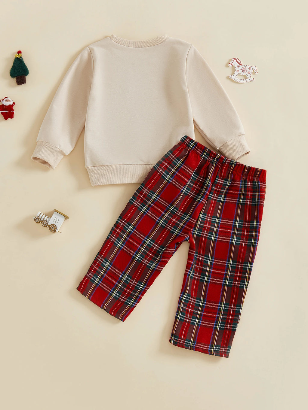 Lioraitiin Toddler Baby Boy Christmas Outfits Long Sleeve Train Embroidery Sweatshirt + Plaid Pants Set Winter Clothes