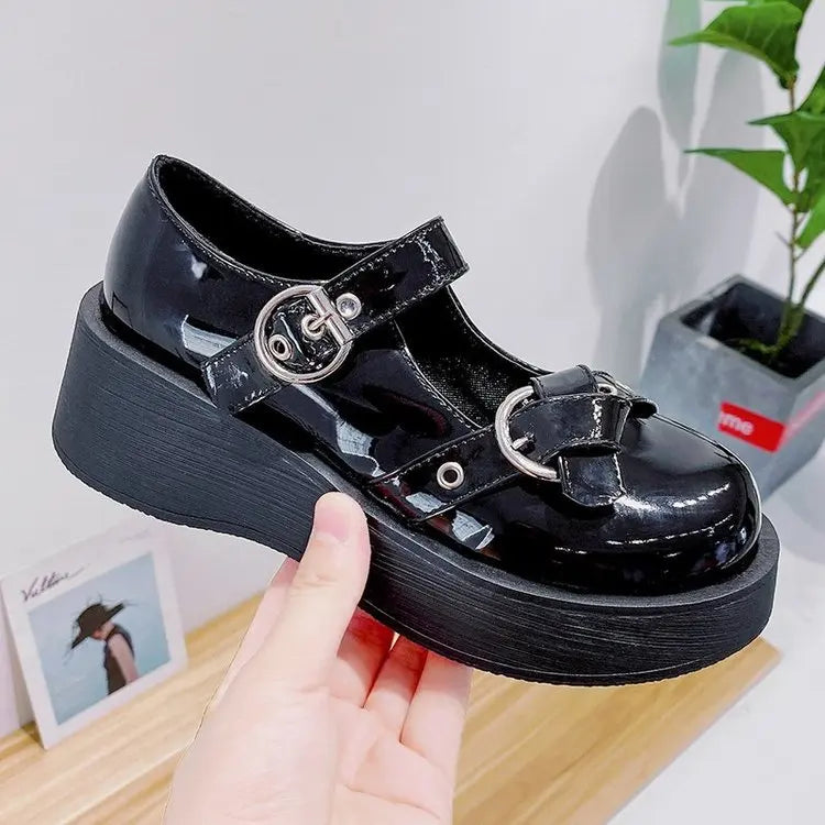 Women heels Lolita shoes platform mary jane Shoes Star Buckle Strap Mary Janes Women Cross-tied Girls Rivet Casual Shoes kawaii