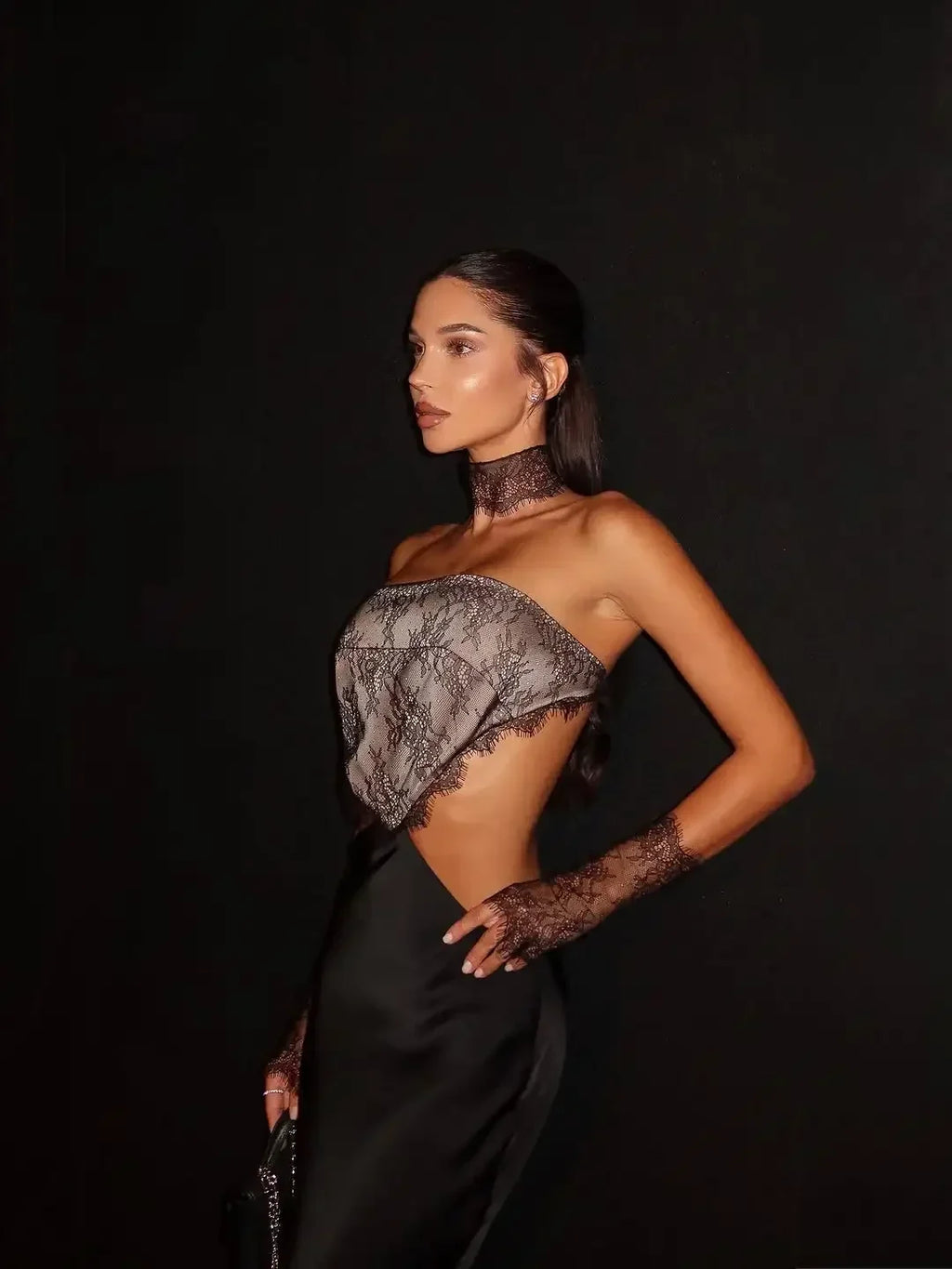 Strapless Lace Patch Dress Women's Sexy Sleeveless Backless Hollow Out Slim Fit Satin Long Dress 2026 Lady Event Evening Dress