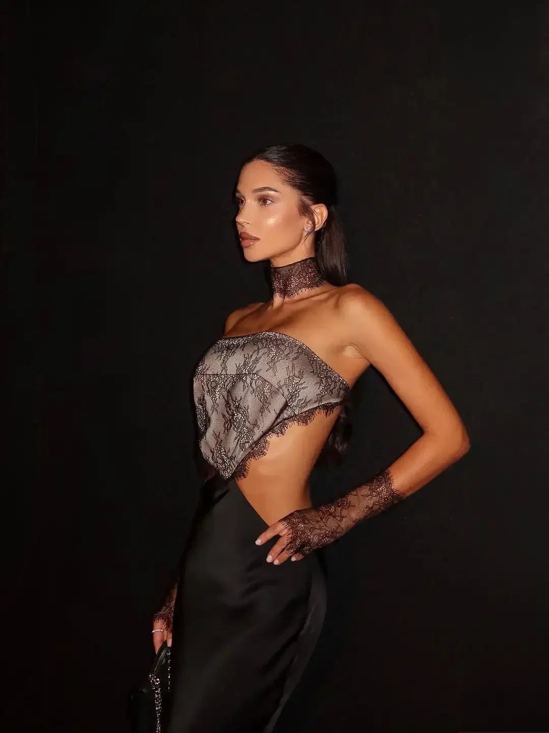 Strapless Lace Patch Dress Women's Sexy Sleeveless Backless Hollow Out Slim Fit Satin Long Dress 2026 Lady Event Evening Dress