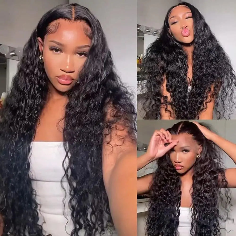 40 Inch Deep Wave 13x6 Hd Lace Frontal Human Hair Wigs 250 Density Brazilian Curly Water Pre Cut Lace Glueless Wig Ready To Wear