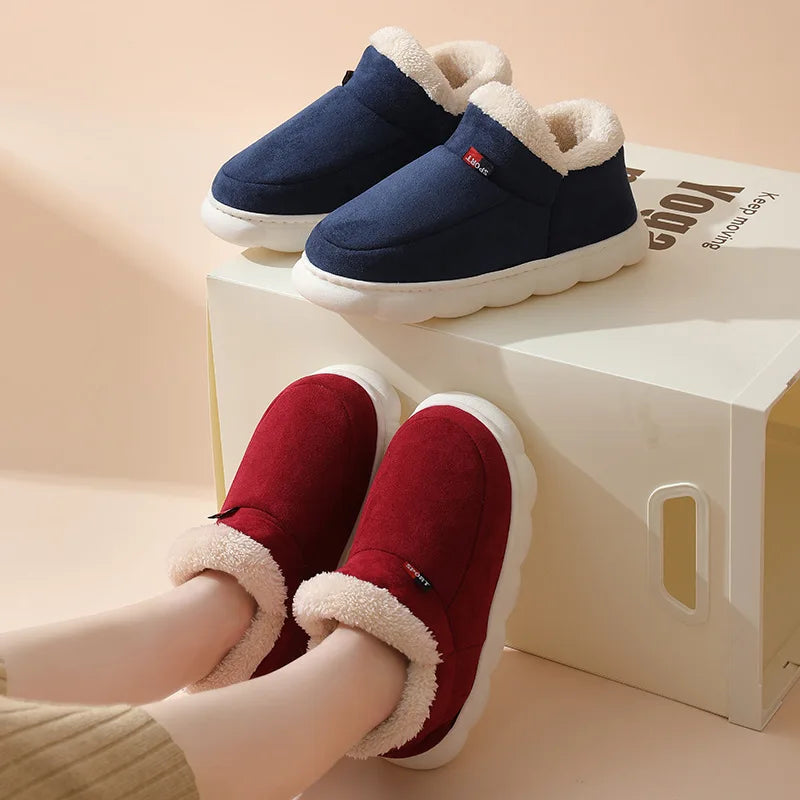 Shevalues Fashion Fur Slippers For Women Men Winter Warm ankles Cozy Furry Slides Home Indoor Soft Sole Plush Slides Cotton Shoe