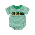 2024-12-04 Lioraitiin Summer Baby Girls Boys Rompers Waffle Truck Embroidery Stripe Short Sleeve Jumpsuits