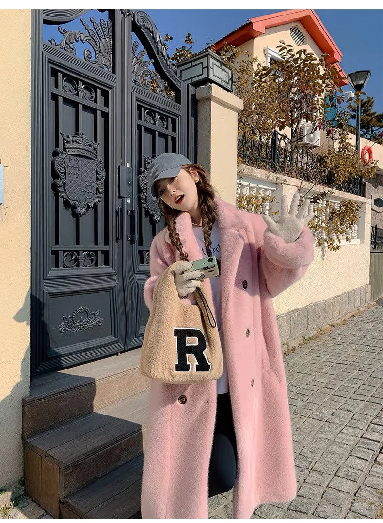 Women Winter Warm Thicken Long Fur Coat 2025 New Women Imitation Rabbit Fur Temperament Fur Coat Double-Breasted Fur Jacket