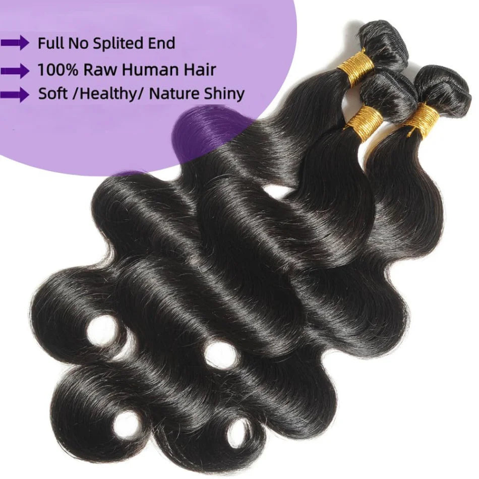 Original Natural Hair Body Wave Bundles Human Hair 26 28 30 Inch Brazilian Extensions 1/3/4 Pieces Bundles Deals For Women