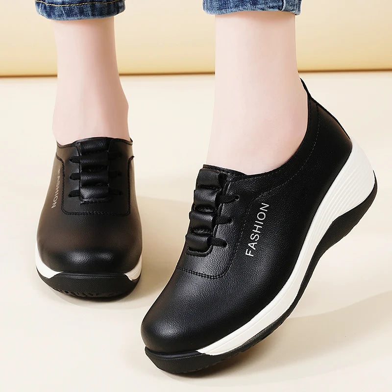 New women's 43 casual shoes, 100% genuine leather breathable and fashionable leather shoes for walking