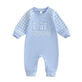 Baby Boy Fall Romper Plaid Print Letter Embroidery Long Sleeve Round Neck Full Length Jumpsuit